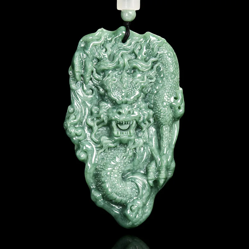 

Natural A-grade jadeite green bean dragon brand atmospheric and lively Xiaolong pendant jade men's pendant women's charm