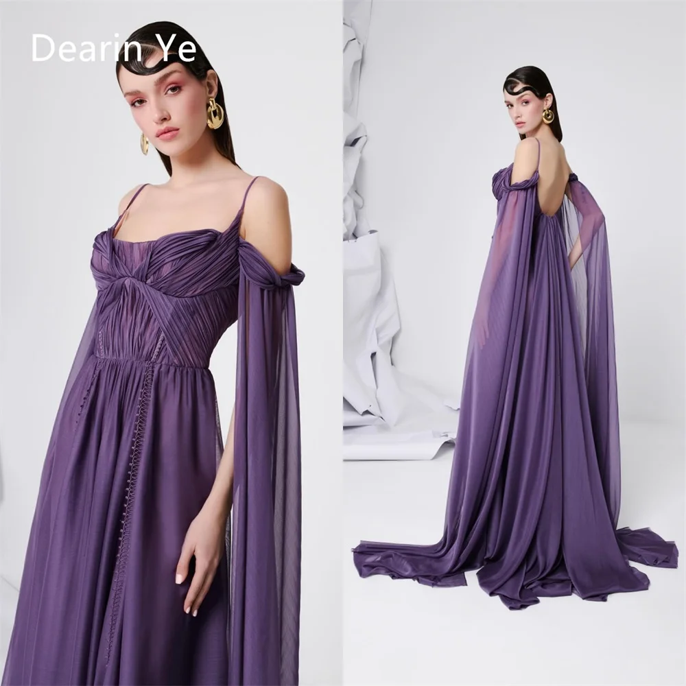 

Prom Gown Saudi Arabia Formal Dearin Spaghetti Strap A-line Floor Length Skirts Open Back Draped Tulle Ribbon Bespoke Occasion D