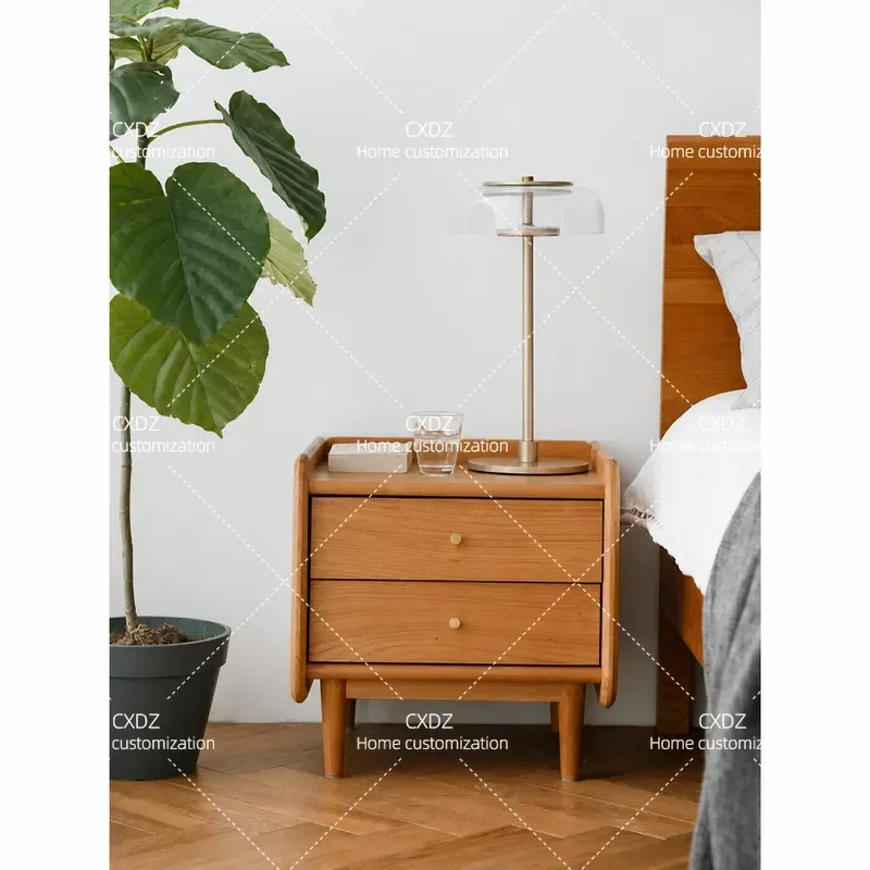 Solid Wood Cherry Bedside Table Small Modern Simple Nightstand Nordic Bedroom Storage Locker Home Furniture