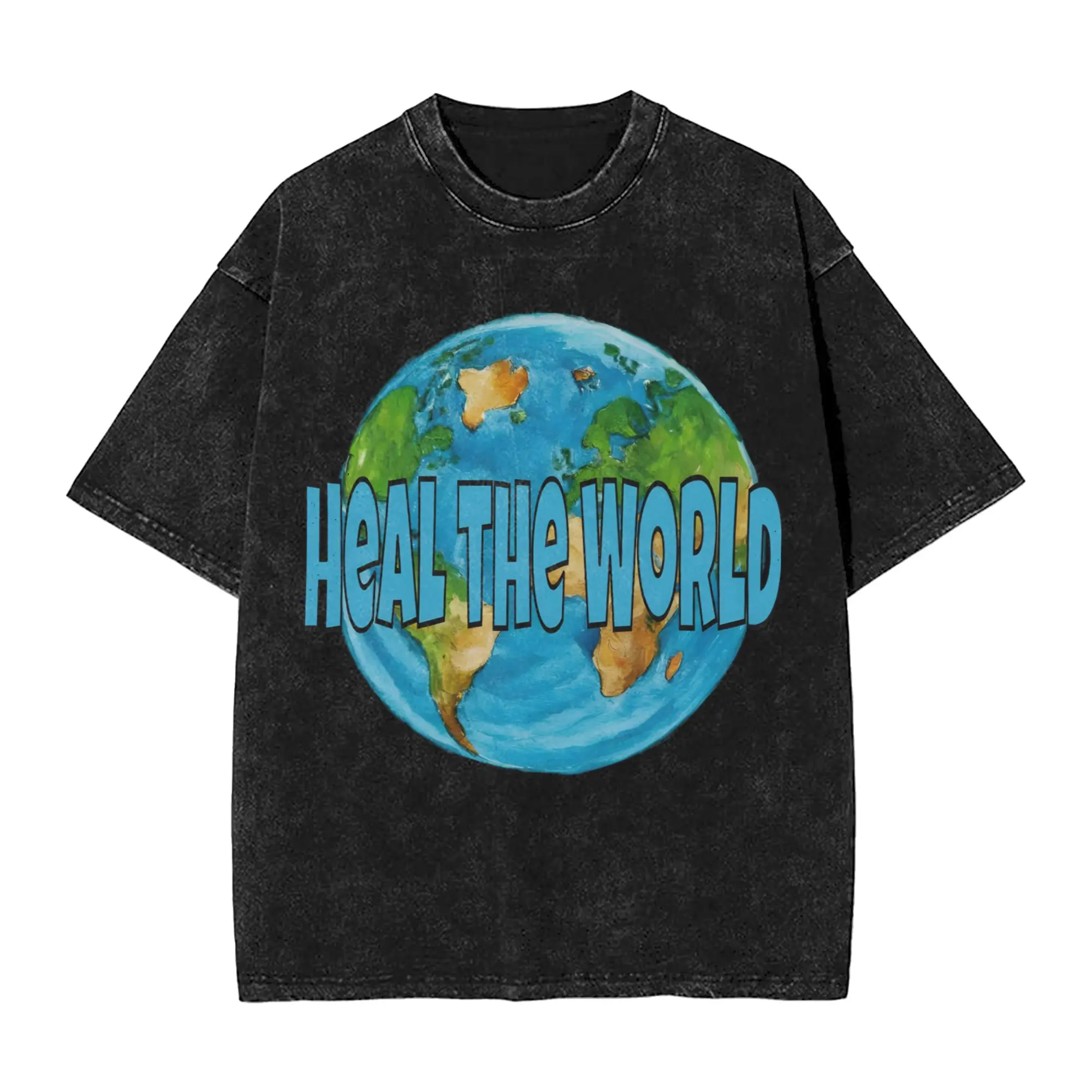 Harajuku Washed Shirt Heal The World MJ Signature michaels jacksons Accessories Vintage T-Shirts Streetwear Short Sleeve