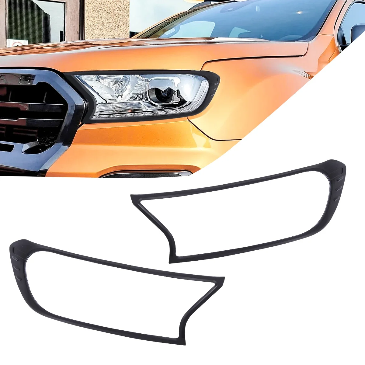 Matte Black Headlights Cover for Ford Ranger Wildtrak Xlt Xl Xls 2015 2016 2017 2018 2019 2020 2021 2022 model T7 T8 version