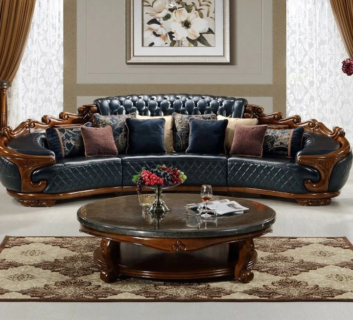 Italian villa rosewood furniture, solid wood ebony, European-style genuine leather sofa combo