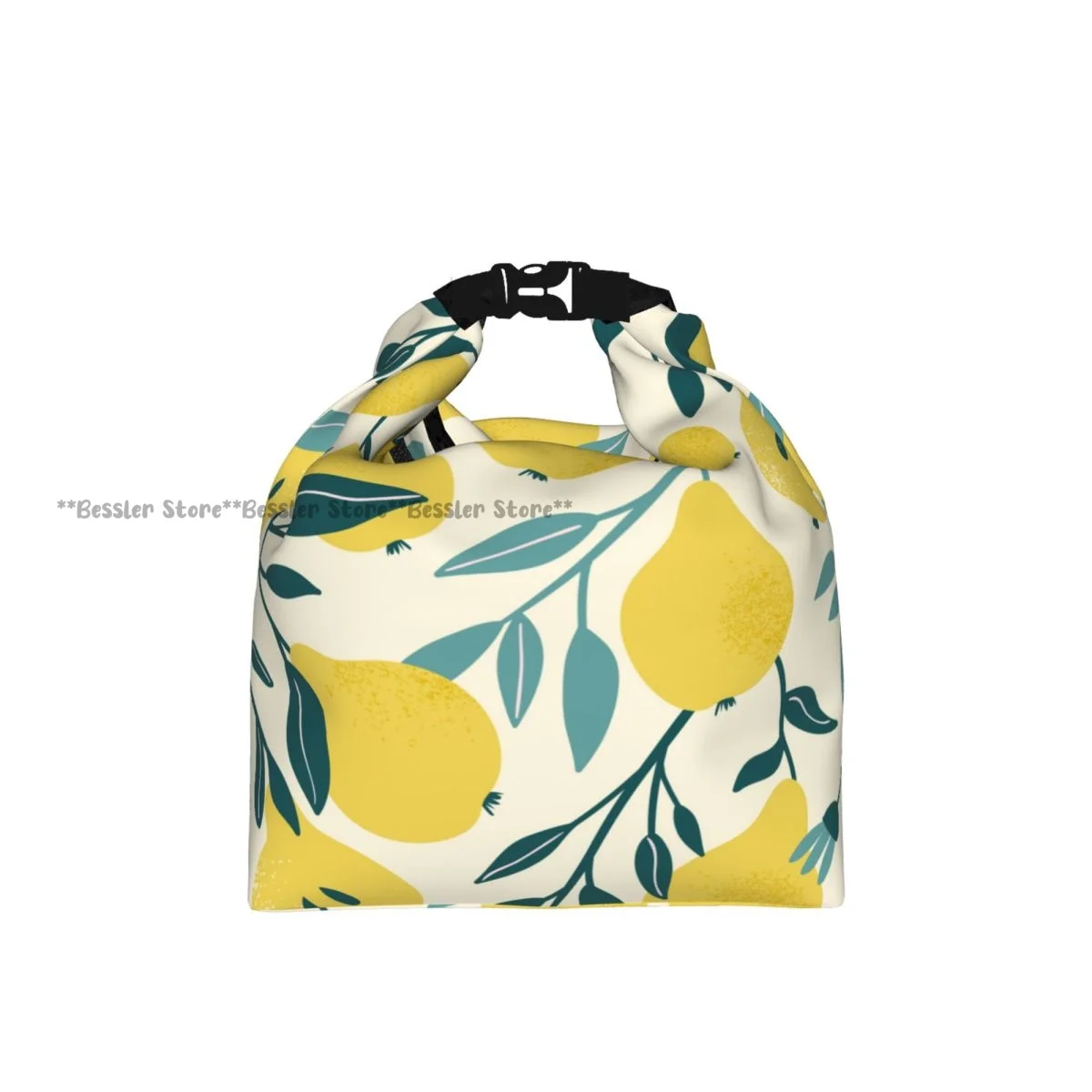 Roll Top Insulated Lunch Bag Yellow Pear Fruit And Leaves Thermal Food Storage Bag Portable Bento Handbag for Daily Use