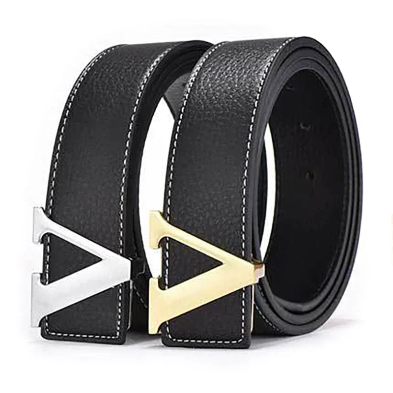 

2024 Business Luxury Designer Brand V Buckle Belt Men High Quality Women Genuine Real Leather Dress Strap for Jeans Waistband