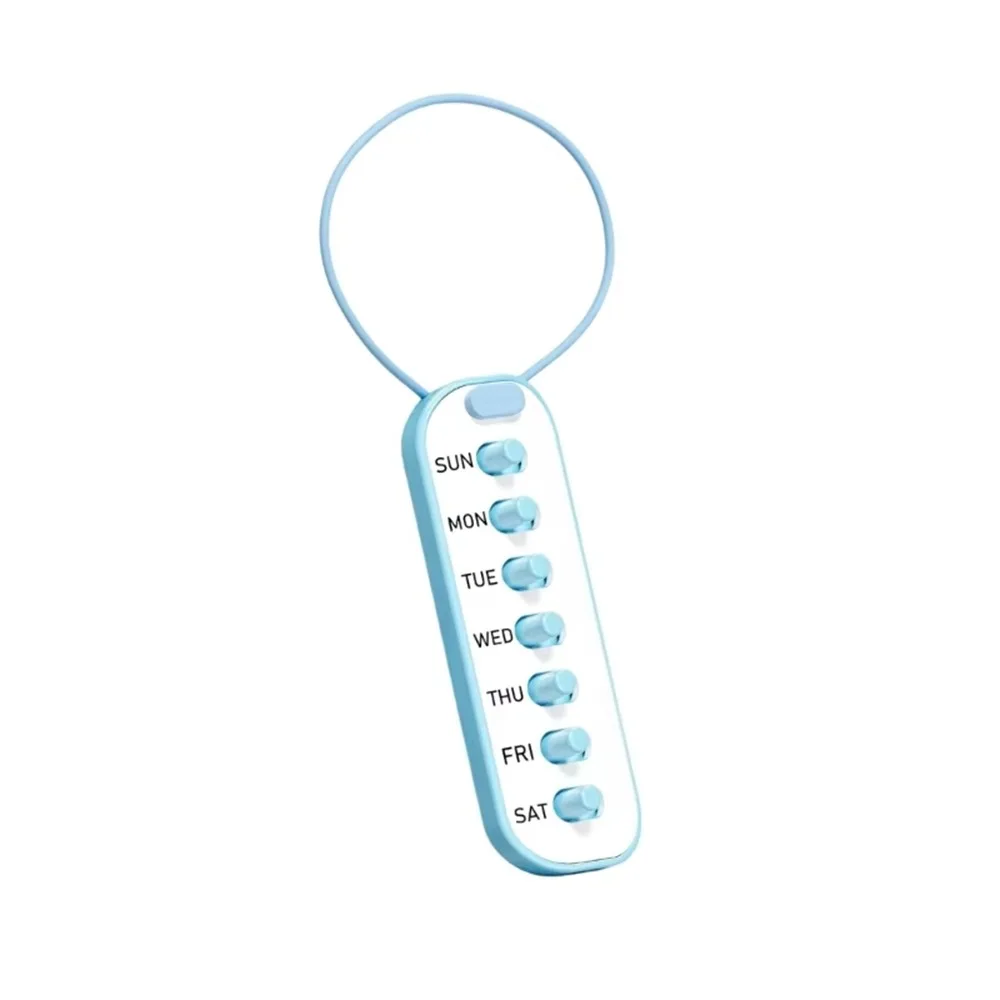 Reusable Pill Reminder Color-Coded Firm Rubber Straps 7 Day Pill Tracker Elastic Lanyard Adhesive Back Pill Bottles Memory Aid