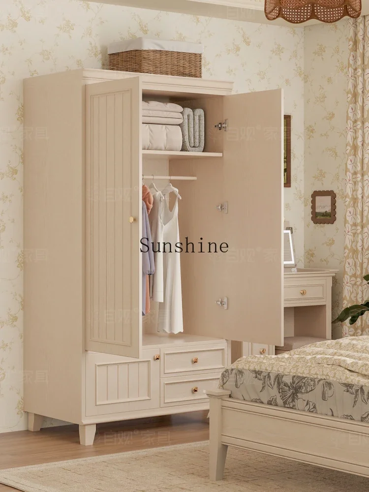 French antique wardrobe two-door bedroom hanging wardrobe solid wood furniture small apartment household  FT