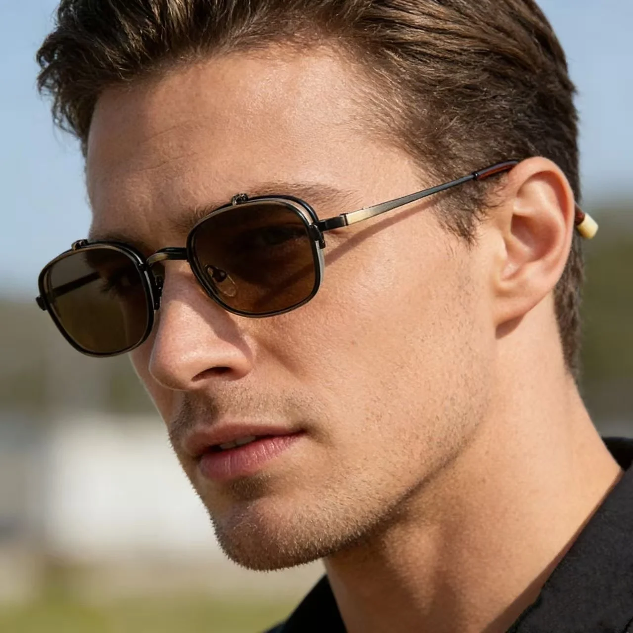 

Y.BBY-X Clip-on Glasses Men and Women Retro Oval Outdoor Sunglasses Optical Prescription Eyeglasses Frame