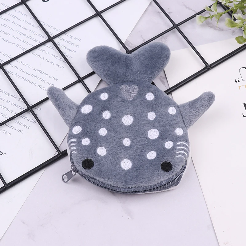 Cute Cartoon Plush Shark Coin Purse Plush Animal Wallet For Women Kids Zipper Coin Bag