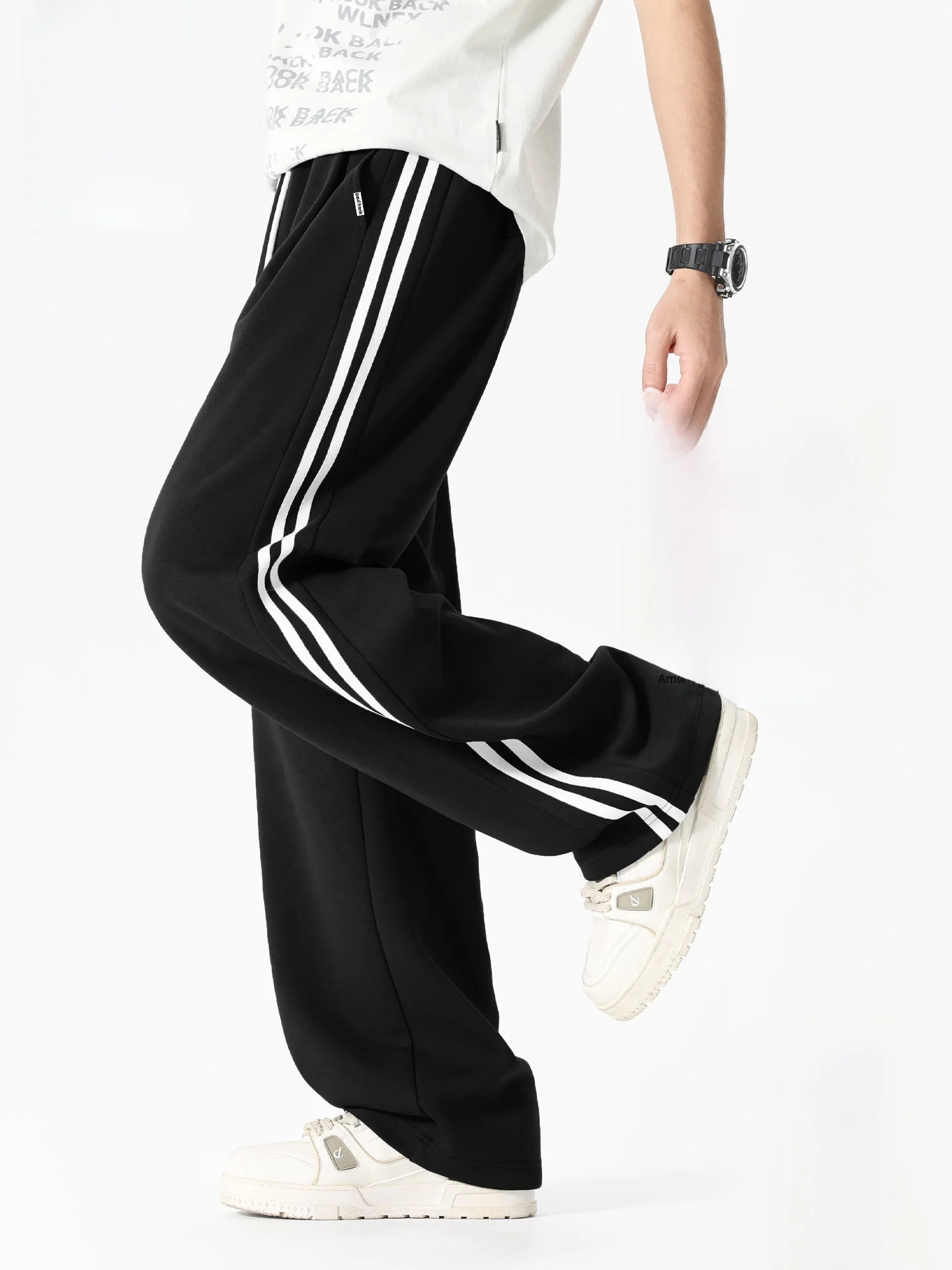 

Men's American Sle Straight Leg Sweatpants Spring Loose Striped Sports Long Trousers Trendy Casual Pants