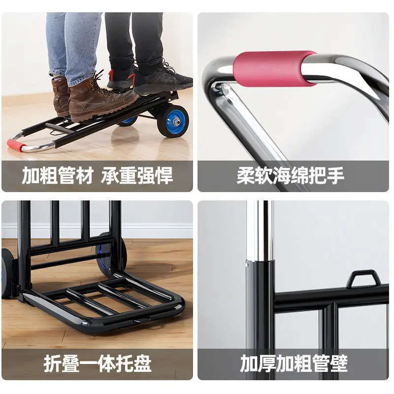 Hand Carts Trolleys Small Pull Cart Folding Household Carry Trailer Shopping Grocery Stall Trolley Material Handling Tools