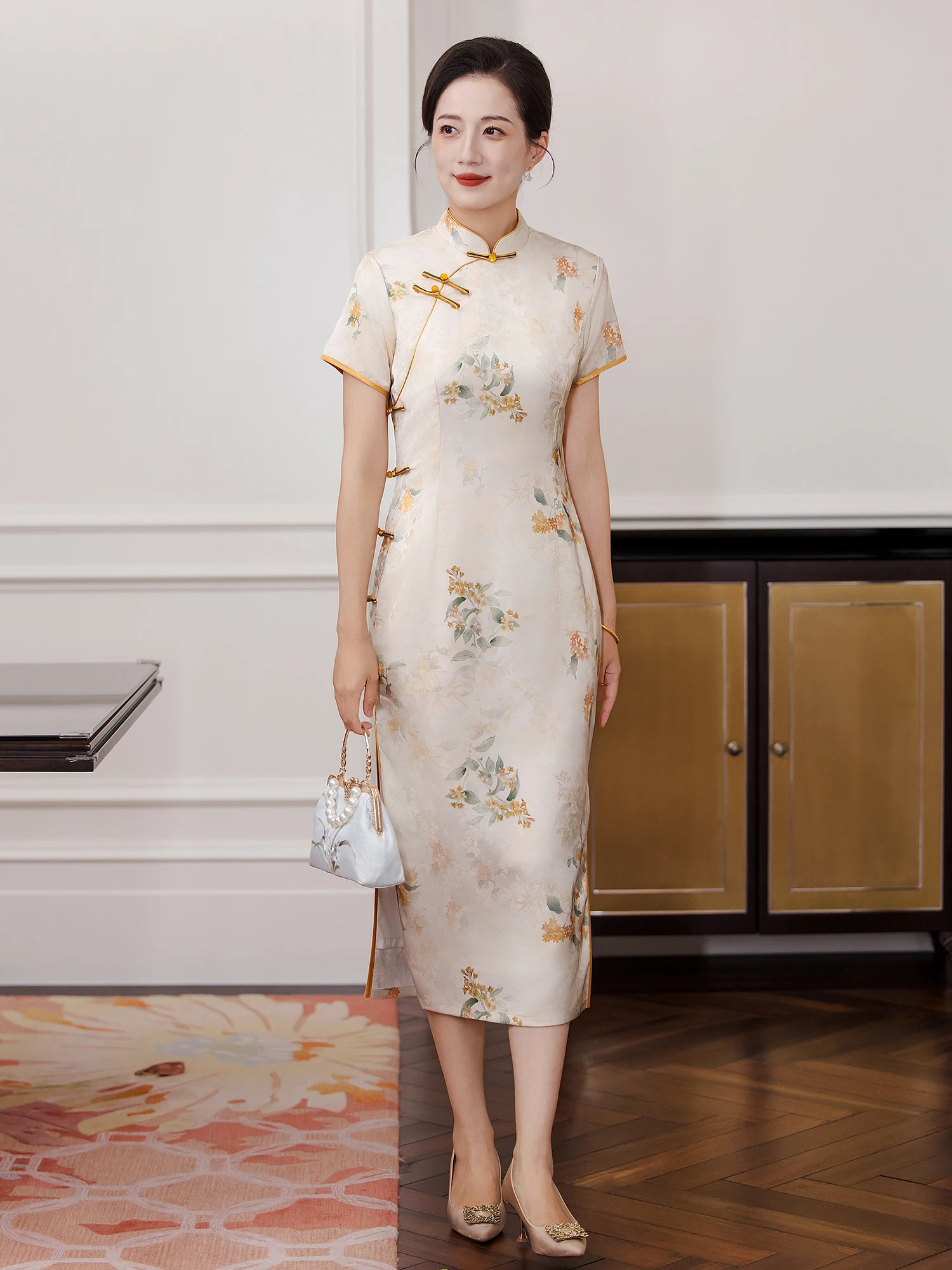 

New 2026 Mom Wedding Dr Traditional Chinese Sle Ele Summer High End Qipao Long Sve ort Sve Daily Wear