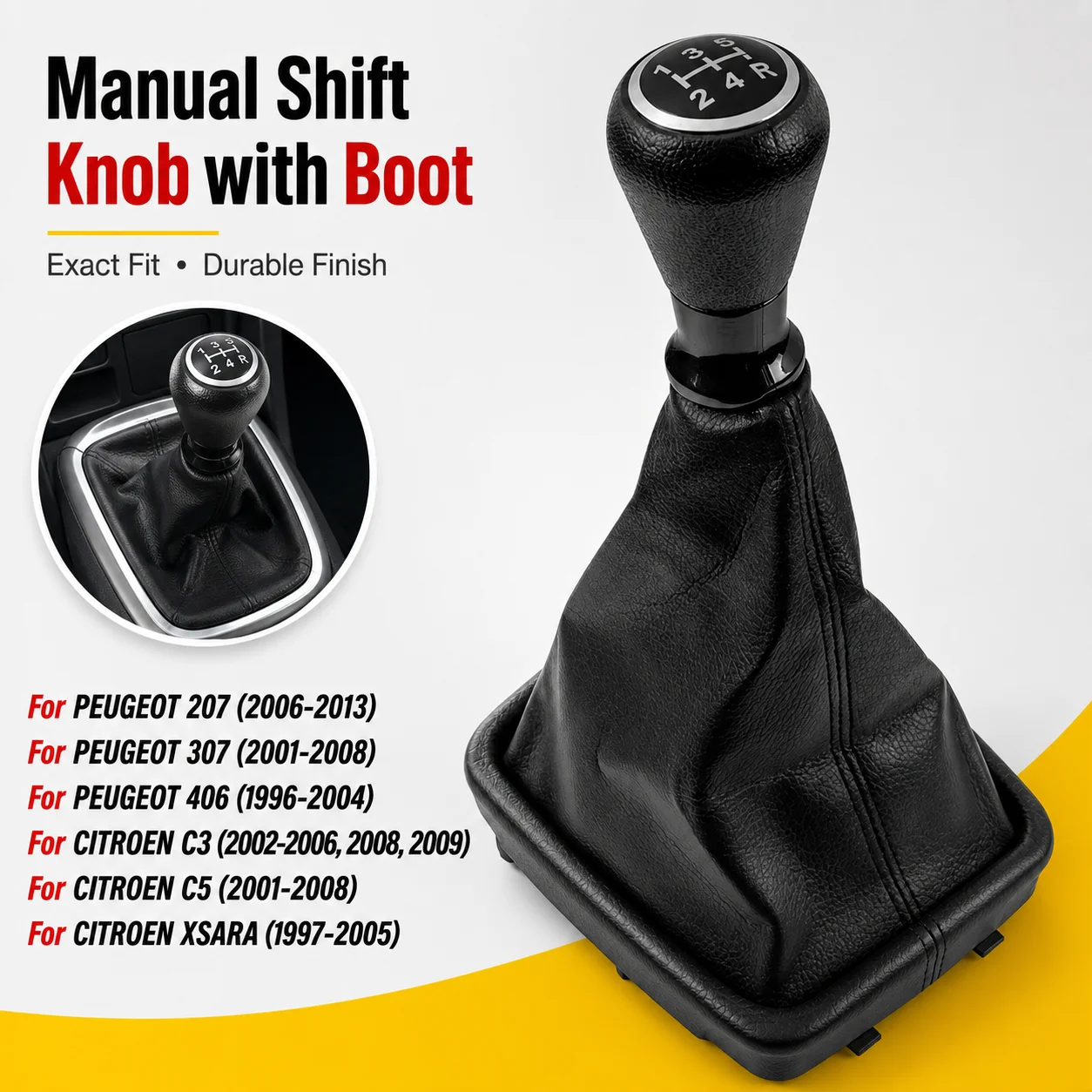 

5 Speed Gear Shift Knob Shifter Lever Stick PU Leather Gaiter Boot Cover Kit For Peugeot 206 207 307 406 Citroen C3 C4 C5