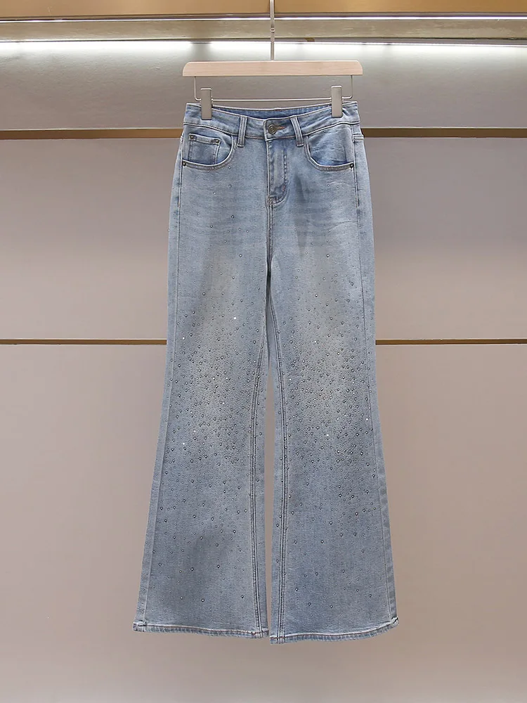 Withered Women's Summer New Style Washed And Worn A-line High Waist Slimming Diamond Studded Starry Sky Jeans