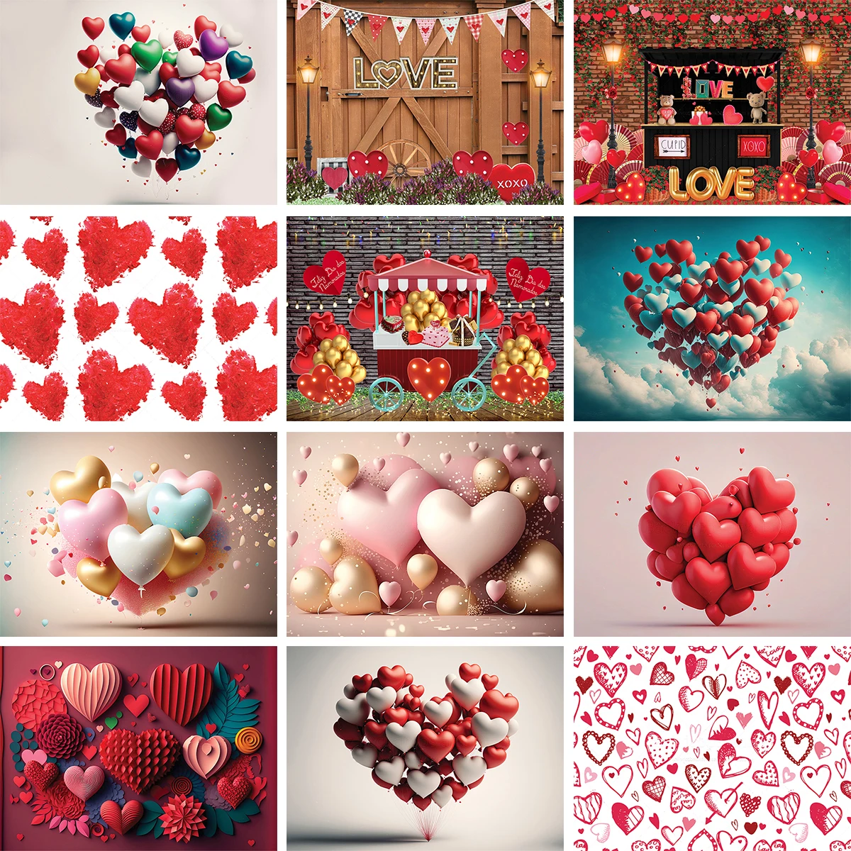 Red Rose Valentine's Day Background Brick Wall Toy Shop Decor Floral Balloons Love Anniversary Party Photography Backdrop