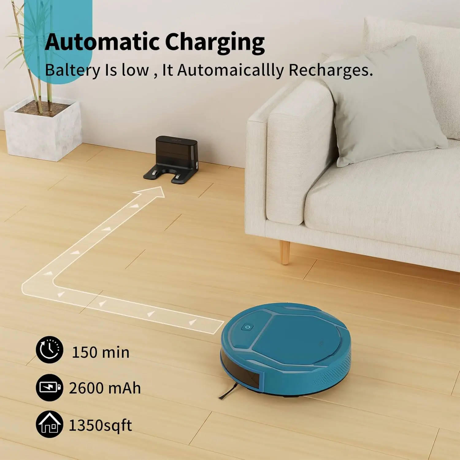 Robot aspirapolvere, WiFi/App/Alexa, ricarica automatica, robot aspirapolvere con mappatura in tempo reale dei percorsi, funzionamento silenzioso