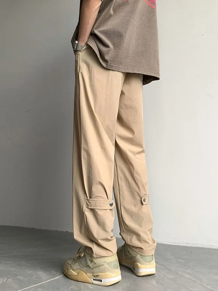 

Ice Silk Men's Summer Thin Sport Pants Qui Dry Straight Leg Loose Wide Leg Long Trousers Casual Breathable Faionable