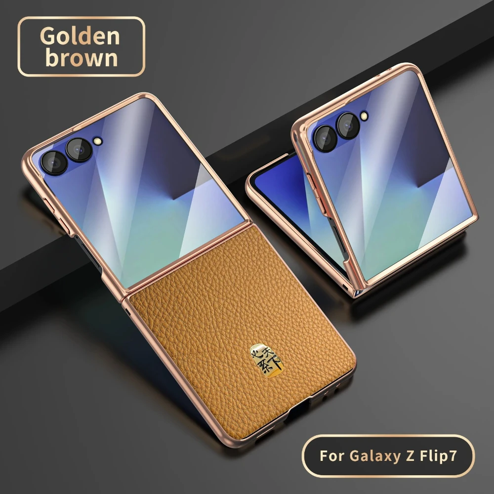 

Magnetic Charging Phone Case for Samsung Galaxy Z Flip 7 6 5 W24 W25 Flip Screen Protect Film Genuine Cowhide Leather Back Shell