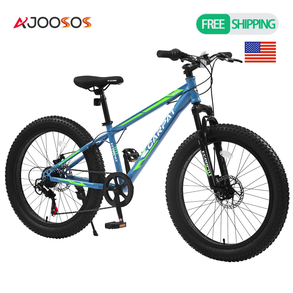 

Elecony 24-дюймовый горный велосипед с толстыми шинами, полная Shimano, 7-скоростная рама из углеродистой стали, двойной дисковый тормоз, передняя подвеска, велосипед для взрослых