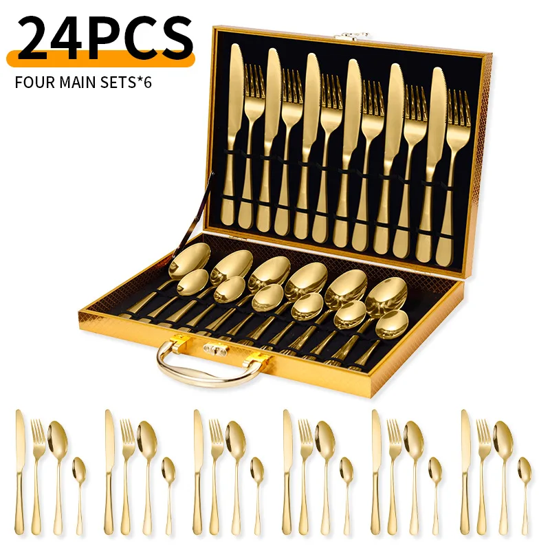 

YFY stainless steel tableware, knives and forks, western food, , knives, forks and spoons, gift box set, box 24-piece set