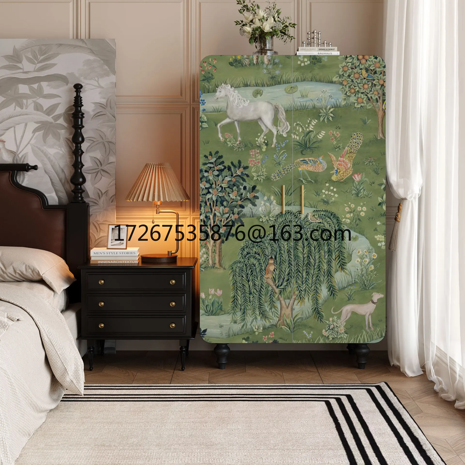 

Vintage wardrobe cloakroom storage hanging wardrobe cabinet does not need to be installed, solid wood painted storage cabinet