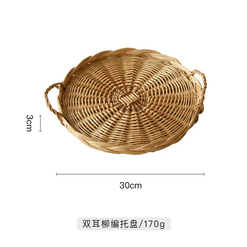 

Handmade wicker rattan fruit basket round food baking bread tray snack basket fruit plate afternoon tea snack basket