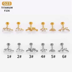 1PC G23 Titanium Leaf Labret CZ Mirco Paved Internally thread Lip Piercing F136 Ear Cartilage Helix Tragus Stud Body Piercing