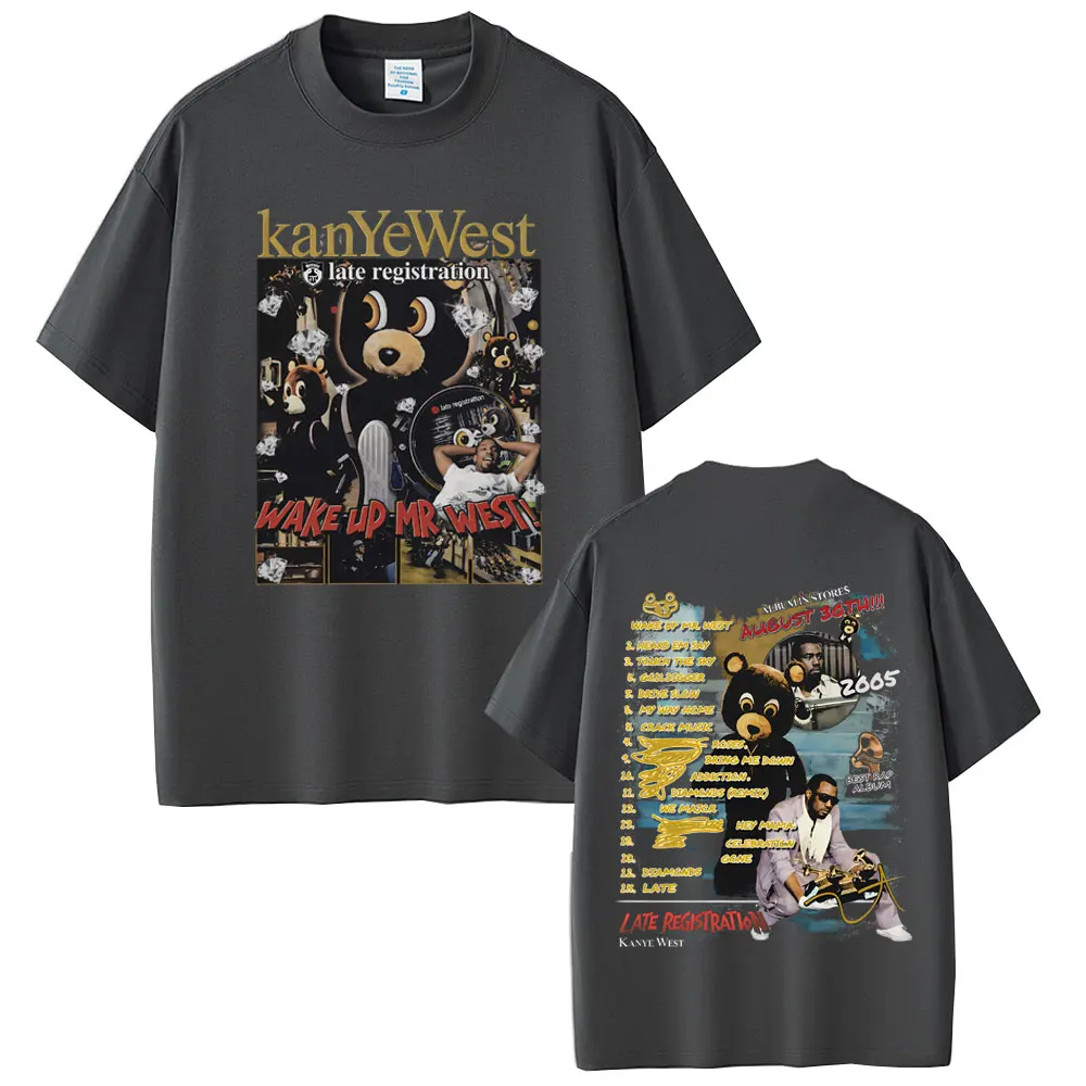 Rapper Kanye West Late Registration Wake Up Mr West Bear Graphic T-shirt Men Women Hip Hop Fashion Pop Music T Shirts Streetwear
