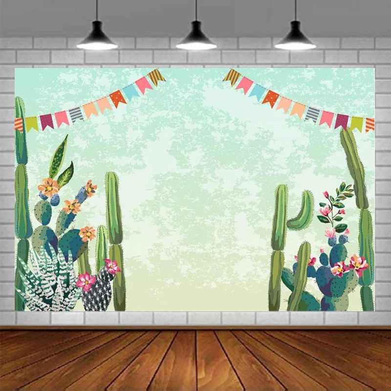 Photography Backdrop Bridal Shower Fiesta Cactus Desert Watercolor Flowers Mexican Theme Birthday Party Background Banner