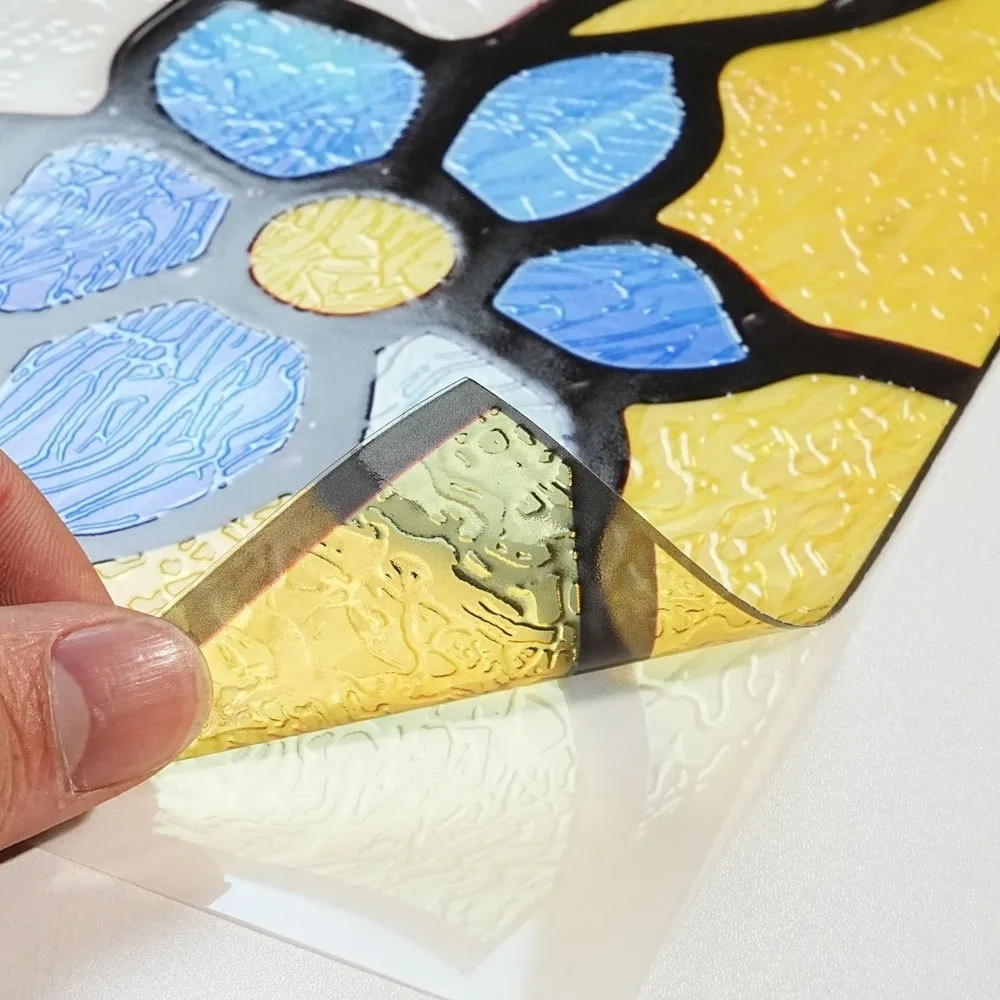 Static Cling Lattice Window Film Sticker Non-Adhesive 3D Design Static Cling Film Sticker Rainbow Pattern Anti-Glare