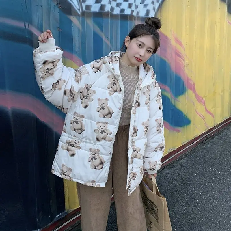 

Winter Thickened Warm Bread Design Cotton Jacket Outerwear Loose Casual Trendy Long Sleeve Commute Style Women's Coat