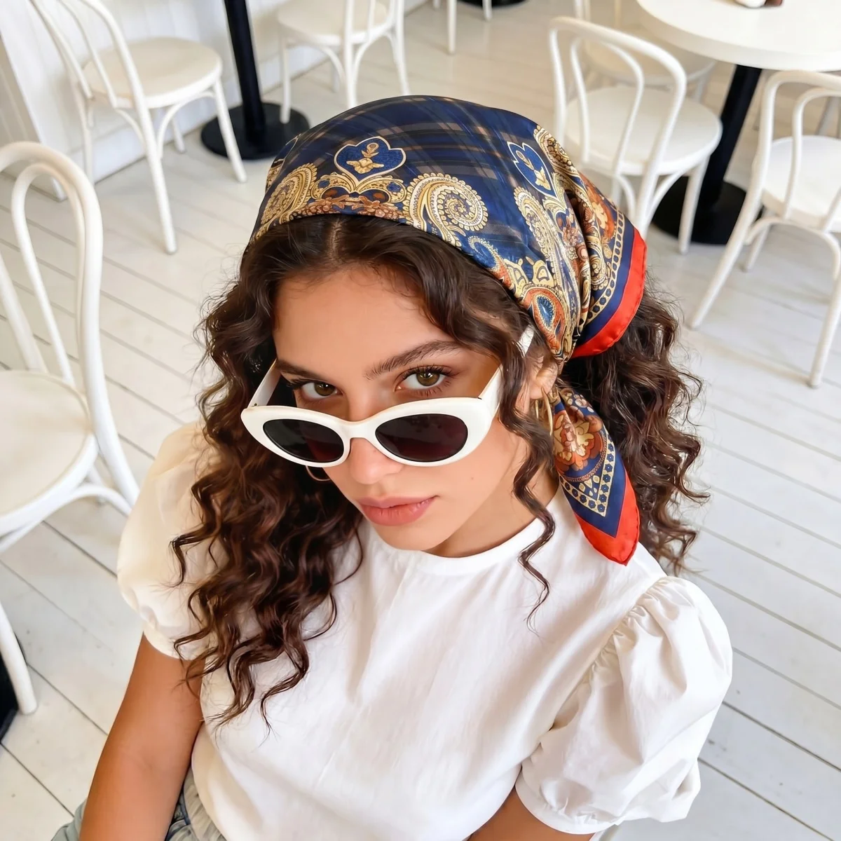 

90cm New Silk Shawl Square Scarf For Women Print Headband Foulard Satin Hijab Hair Bands Neckerchief Female Head Wraps Bandana