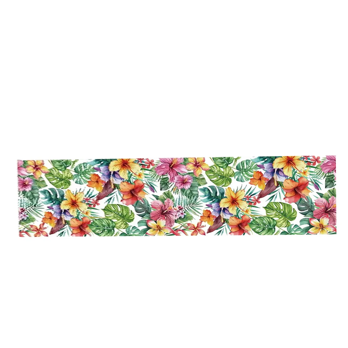Table Runner Hibiscus Flower & Summer Tropical Leaf - Linen Material, Winter Decor for Kitchen & Dining
