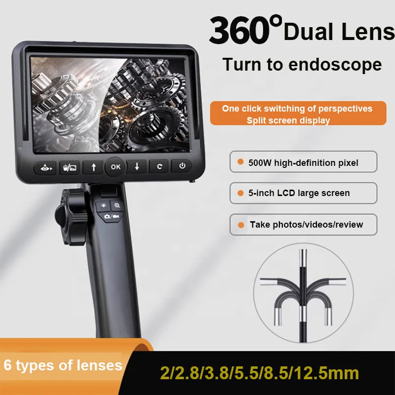 360° Rotating Endoscope 500W HD Camera 2/2.8/3.8/5.5/8.5/12.5/12.5mm Automotive Maintenance Industrial Pipeline Engine Detecte