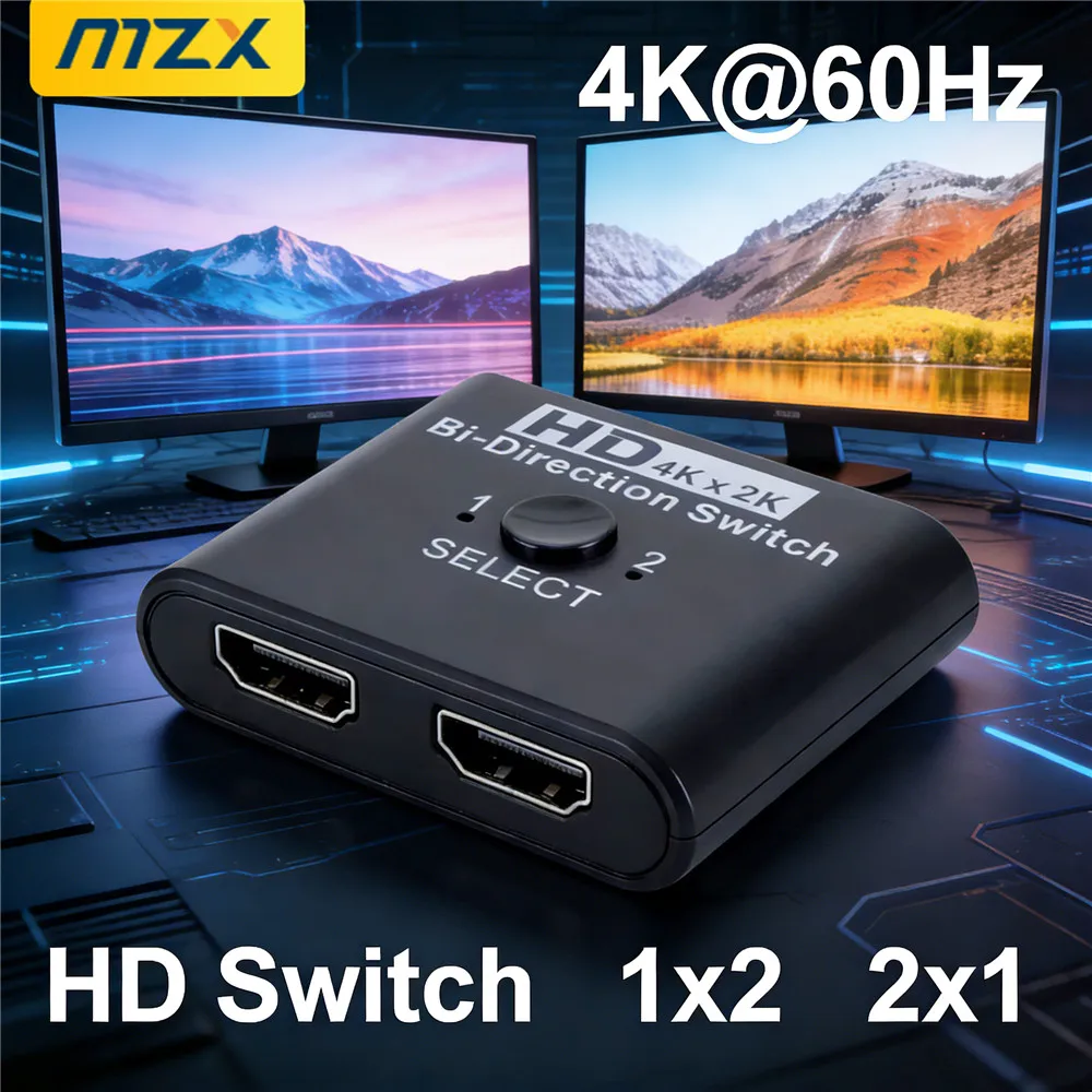 1-in-2-Out 4K 60Hz Video Switch HDMI-compatible Splitter Bi-Directional Selector 1x1 2x1 Audio Converter PC Laptop Accessories