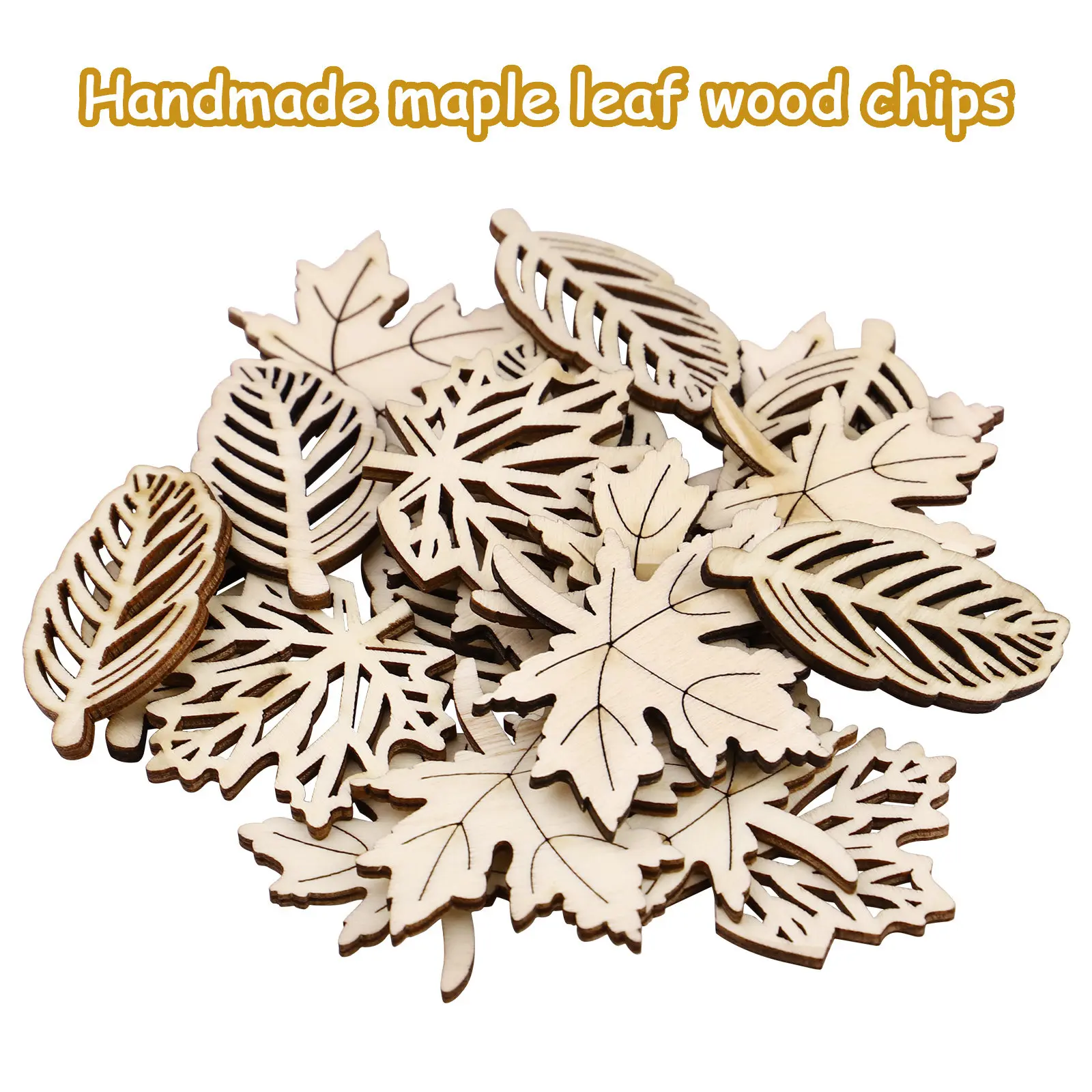 40Pcs Wooden Maple Leaf Cutouts Natural Plywood Carved Hollow Wood Craft Ornament for DIY Scrapbooking Wedding Party Decoration