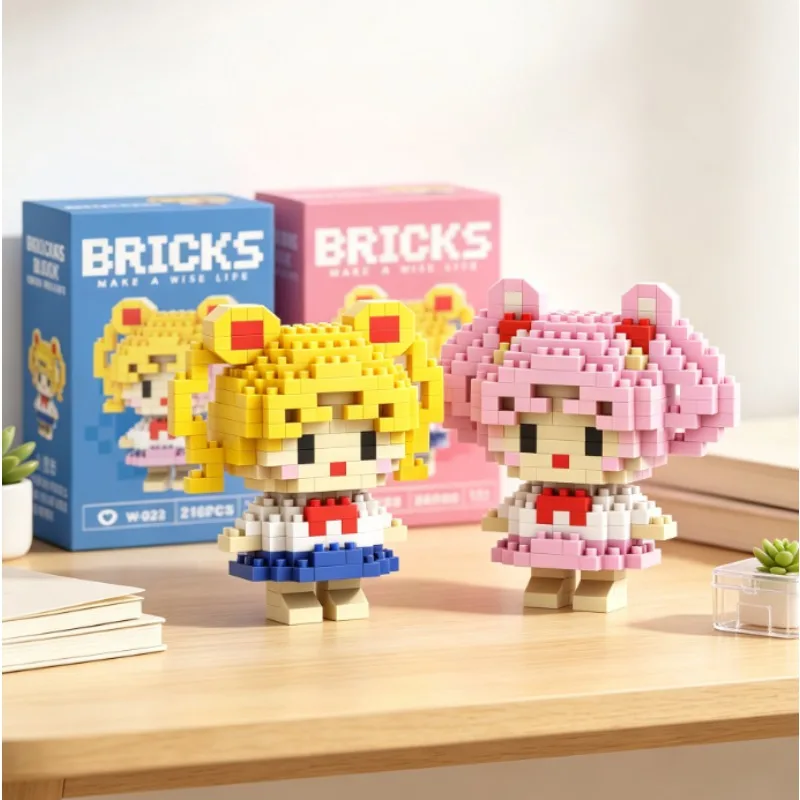 Mini figura de anime, bloques de construcción, regalo de cumpleaños, bloques de dibujos animados de Sailor Moon, juguetes coloridos, chibi Bandai, decoración de habitación, regalo de cumpleaños