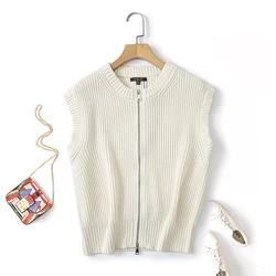 Ethereal  MD 2024 new style of Women's casual slouchy rice white sleeveless sweater knit cardigan vest