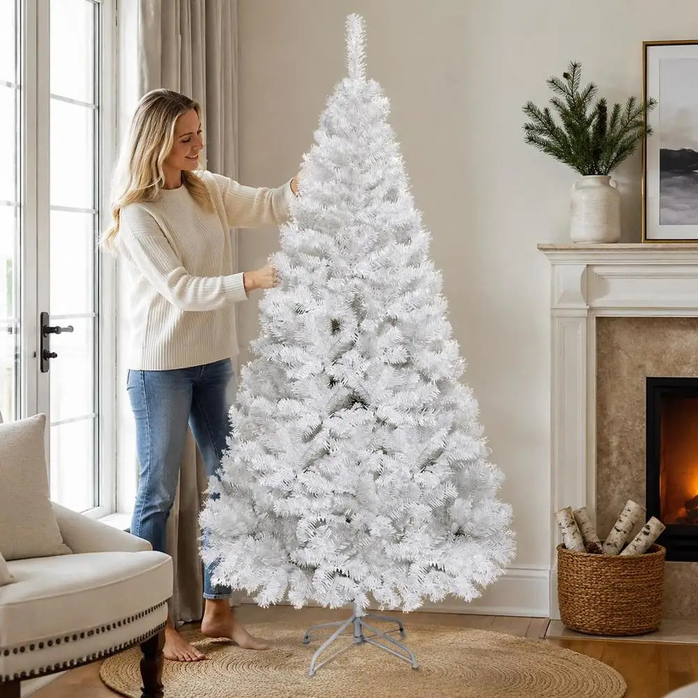Sapin de Noël artificiel en PVC blanc de 6 pieds avec support - 6 pieds : le centre de table idéal pour apporter chaleur, joie et un esprit de Noël classique à votre maison