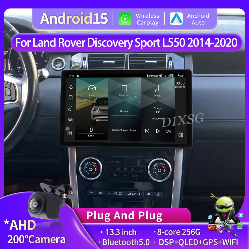 13.3 "sem fio carplay android15 para land rover discovery sport l550 2014-2020 carro multimídia player navegação gps unidade principal bt