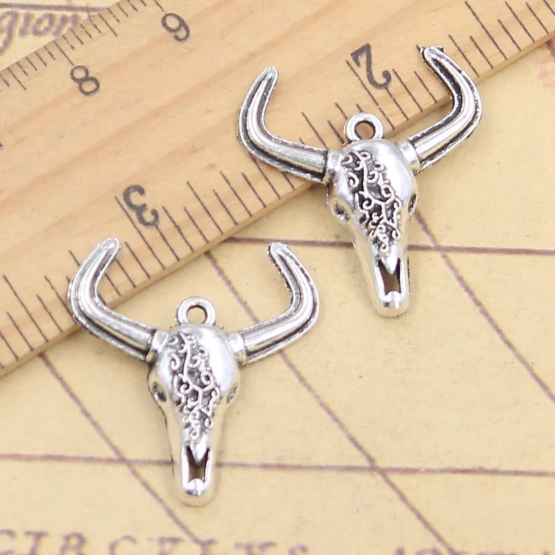 20 sztuk Charms Yak czaszka byk głowa wołu 25x23mm tybetański kolor srebrny wisiorki antyczne tworzenie biżuterii DIY Handmade Craft