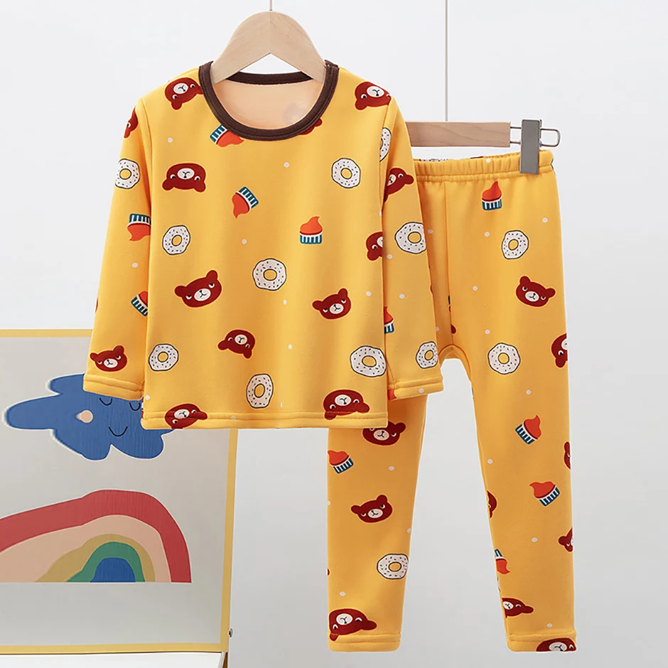 2-teiliges Herbst- und Winter-Wärme-Set für Kinder mit dicken, modischen und farbenfrohen Mustern für den alltäglichen Komfort von Jungen. – Detail 6