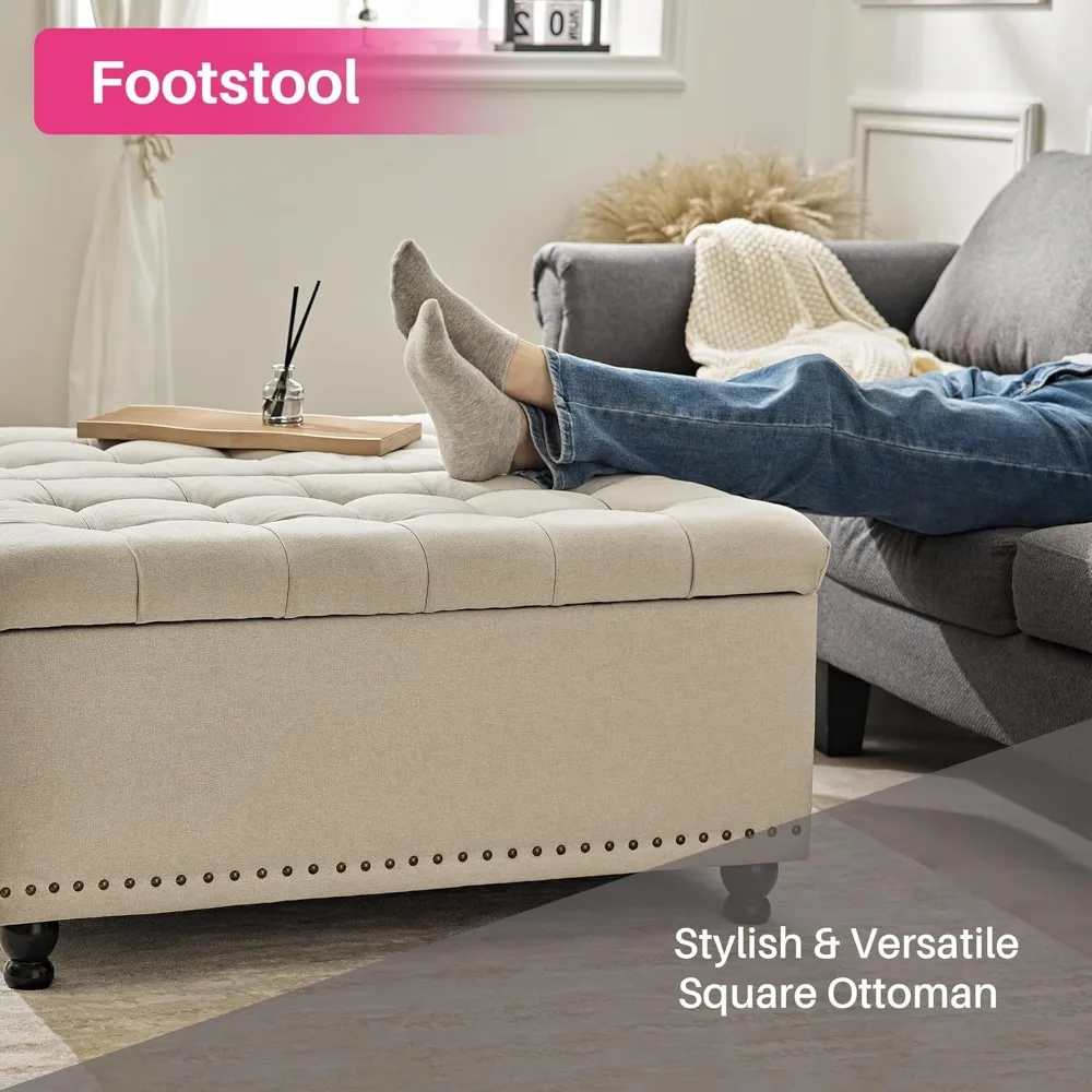 Redlife 35 Inch Large Square Storage Ottoman Bench, Storage Ottoman Coffee Table Large Square Ottoman with Storage Lift Top Tuft