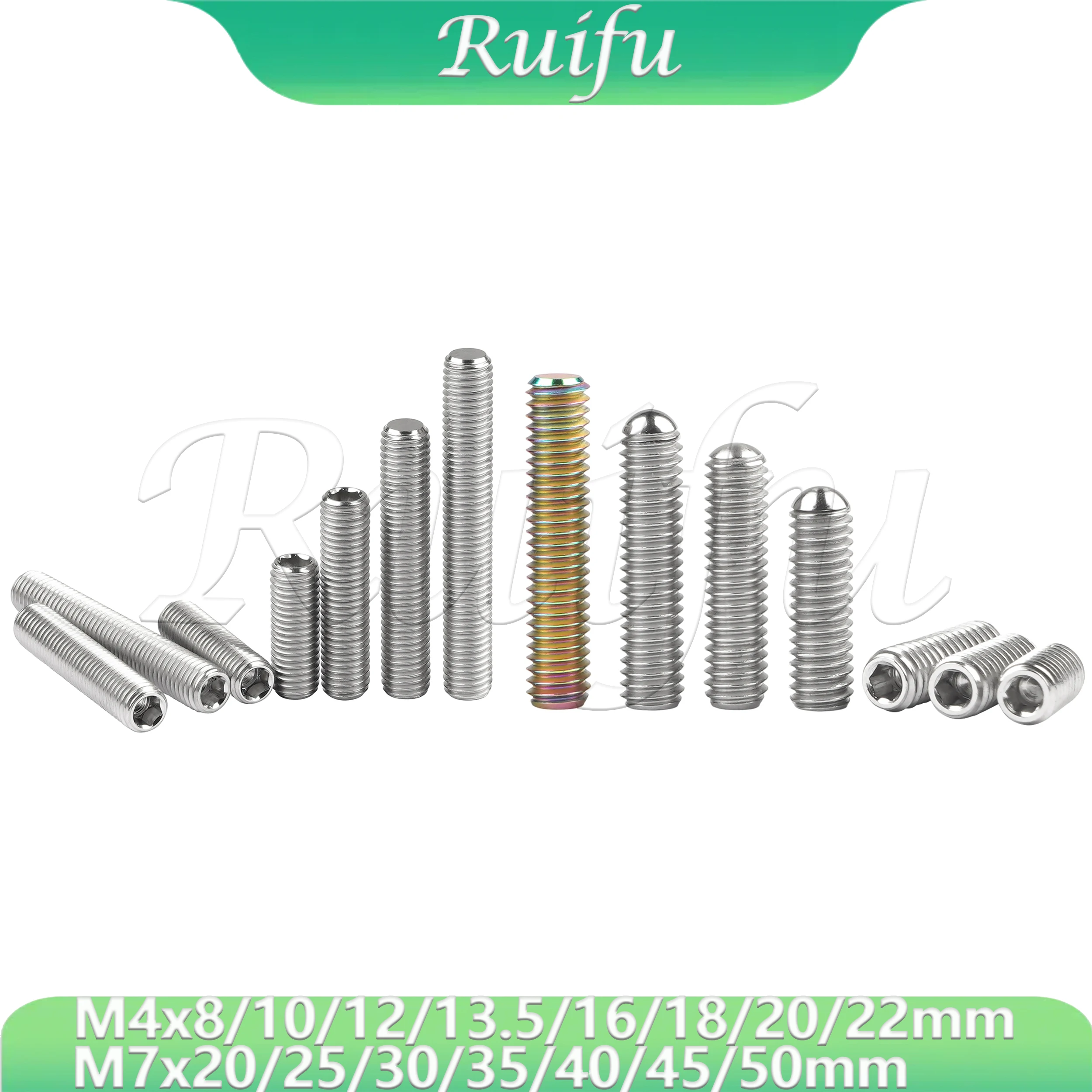 Ruifu  Titanium Bolt hex Socket Set Screw Tc4/Gr5 M4 M7 Headless Hex Socket Set Screw DIN916