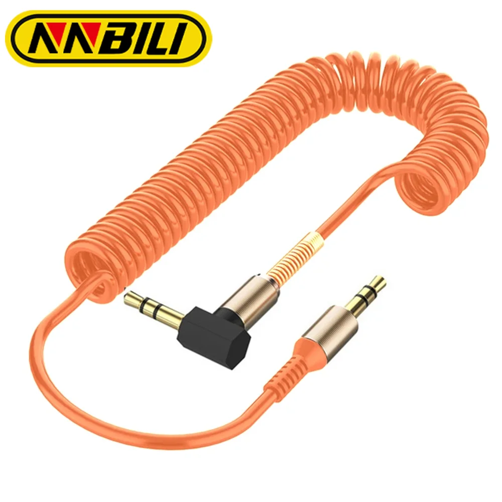 NNBILI-Cable de Audio auxiliar para coche, Conector de 3,5mm a 3,5mm, para teléfono, altavoz, resorte 3,5