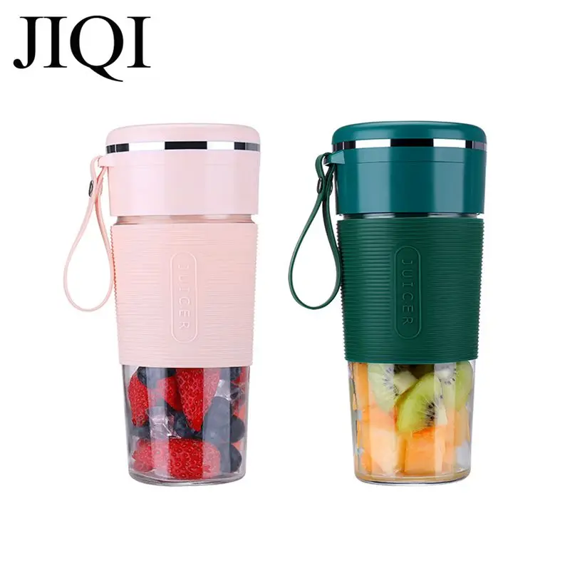 JIQI Juicer listrik Mini 300ML, Blender buah portabel, mesin Milkshake untuk rumah kantor perjalanan dapat diisi ulang