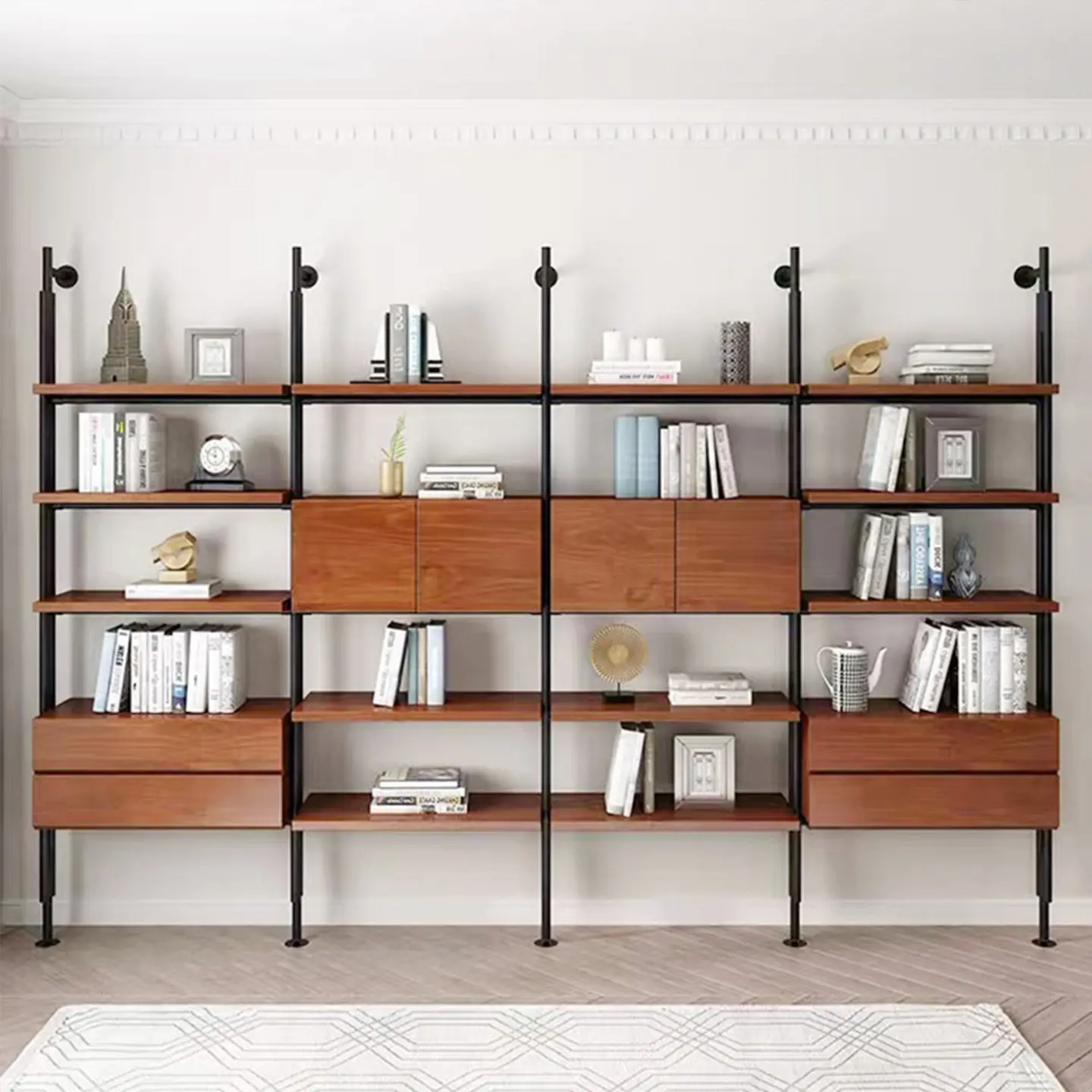 Metal bookcase Minimalist bookshelf Solid wood multi-layer baffle shelf Partition porch display rack Customization
