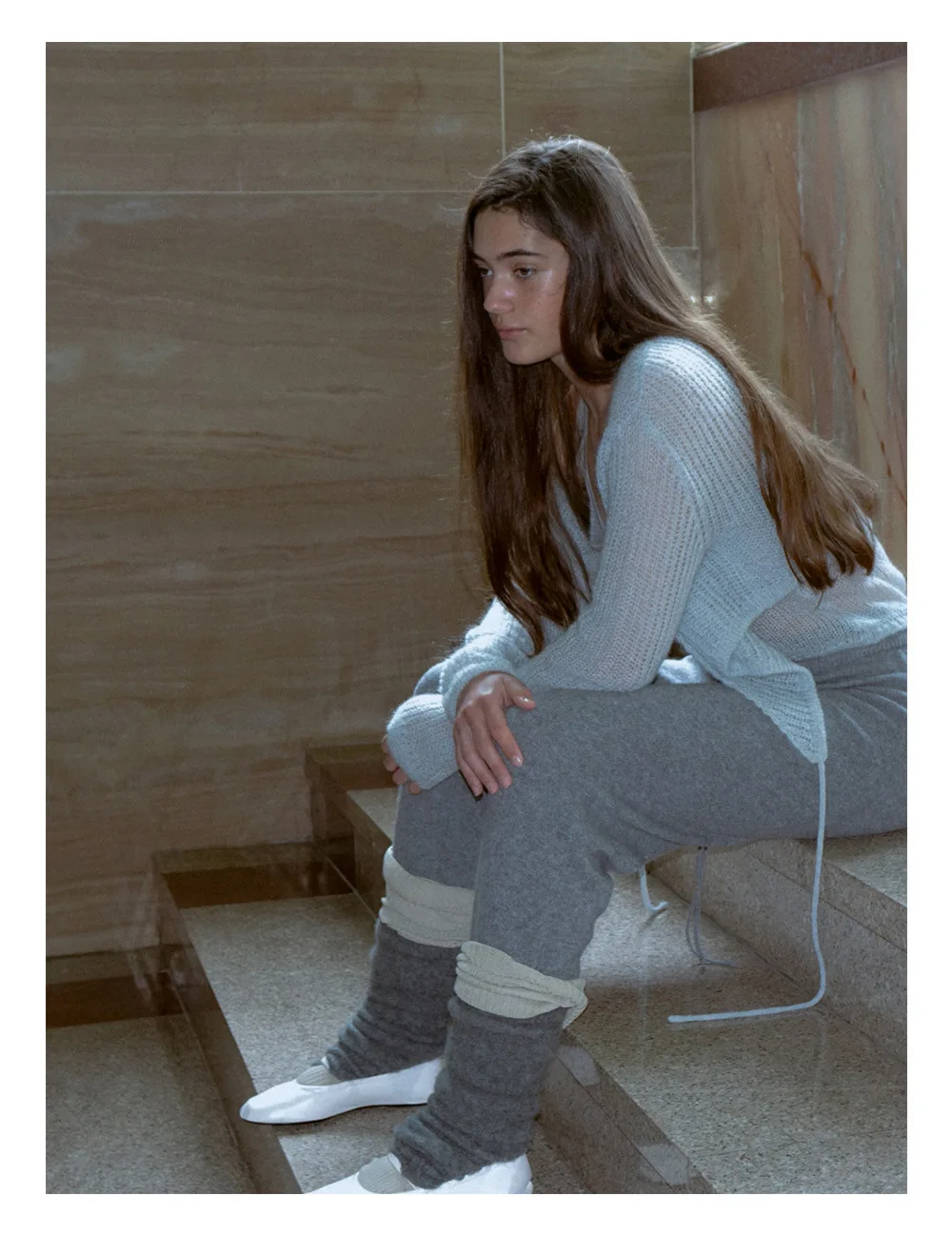 Scaldamuscoli con staffa lavorata a maglia in misto lana per donna Calzini invernali caldi sfocati stile coreano Y2K