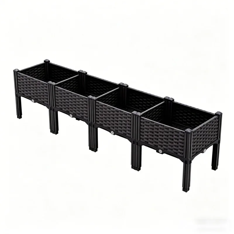 

4-Tier Large Raised Garden Bed 160x40x37cm Plastic Planter Box for Vegetables Flowers Herbs - Outdoor Indoor Balcony Patio