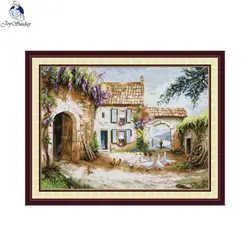 Joy Sunday DIY Homestead Landscapes Painting Cross Stitch Kit 16CT 14CT 11CT Handmade Crafts Home Decoration
