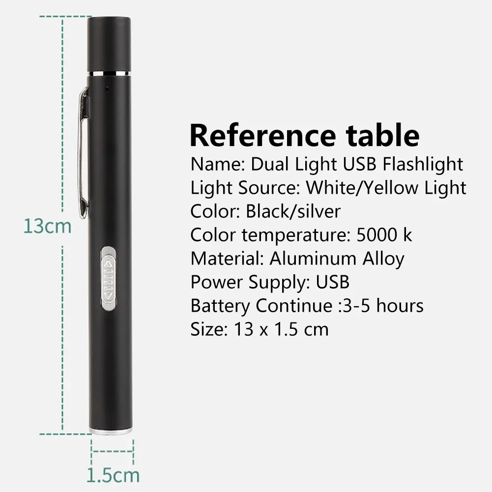 Medical Led Flashlight Pen Light USB Rechargeable Torch Flashlights With Dual Lamp Clip Pocket Stainless Steel For Nurse Doctor